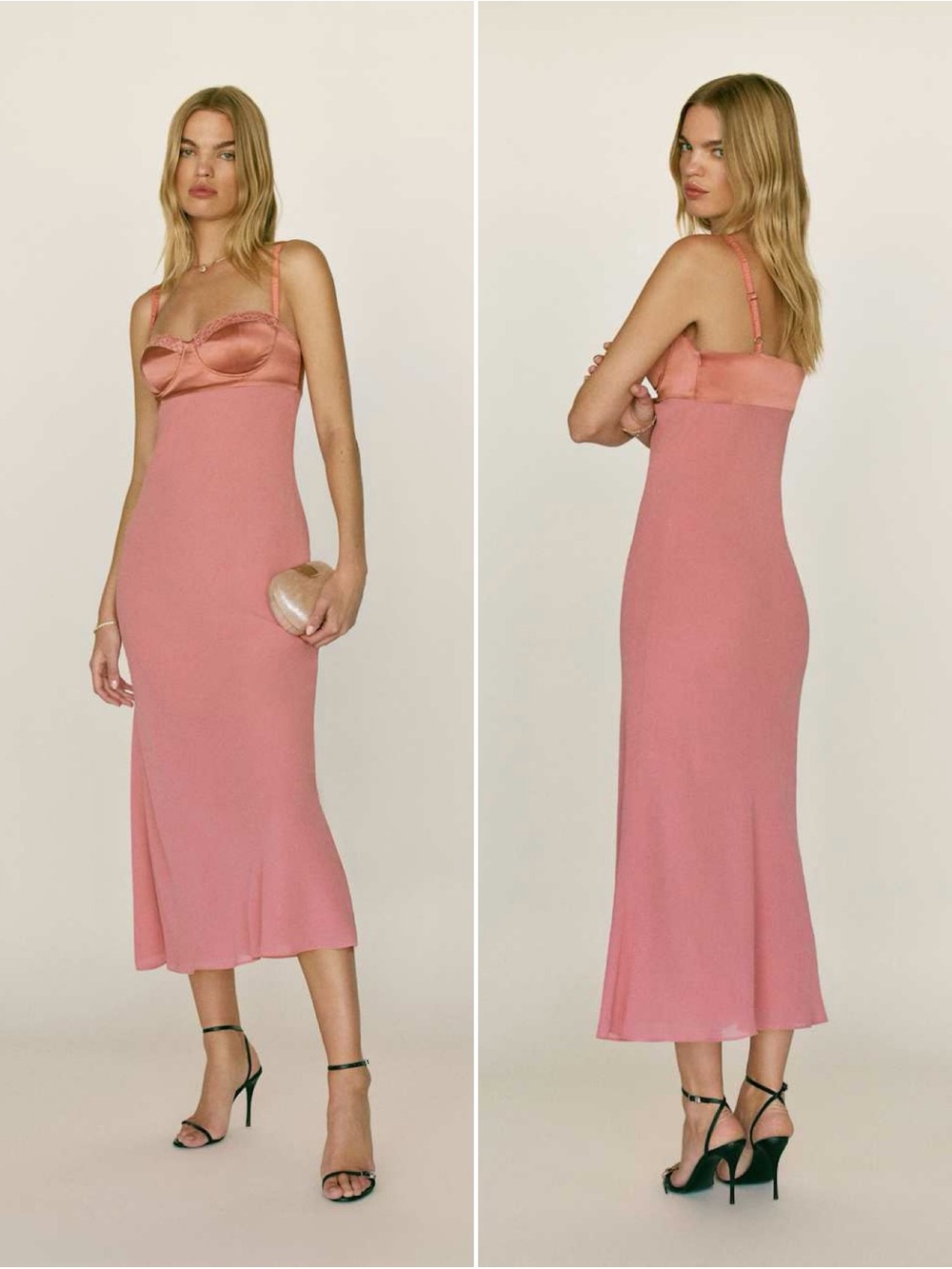 Reformation Breanne Dress Dried Rose Pink Satin Bustier Midi Dress NWT Size 2